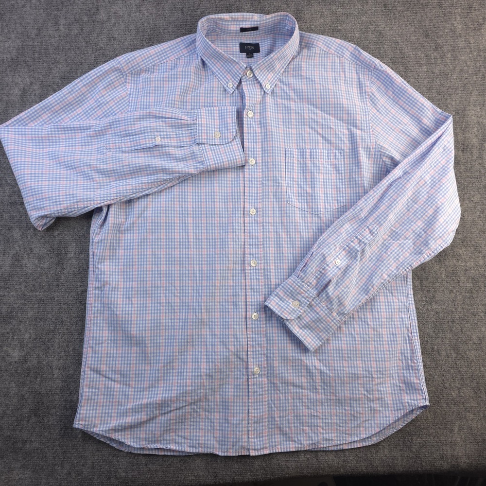 J Crew Shirt XL Slim Fit Pink Blue Check Long Sleeve Button Down Cotton Pocket - Picture 2 of 9
